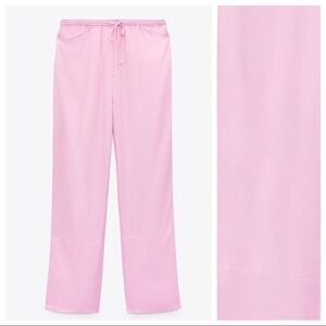 NWT. Zara Pink Wide-Leg Satin Effect Trousers/Pants. Size L.